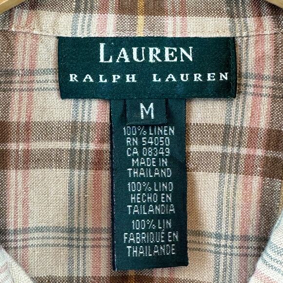 Lauren Ralph Lauren Plaid Linen Roll Up Buckle Sleeve Button-Down Size Medium - Picture 11 of 16